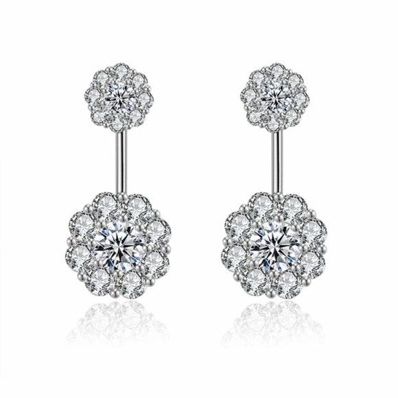 NWT Meghan Markle Inspired Crystal Burst Platinum Plated Ear Jacket Studs - Picture 1 of 16